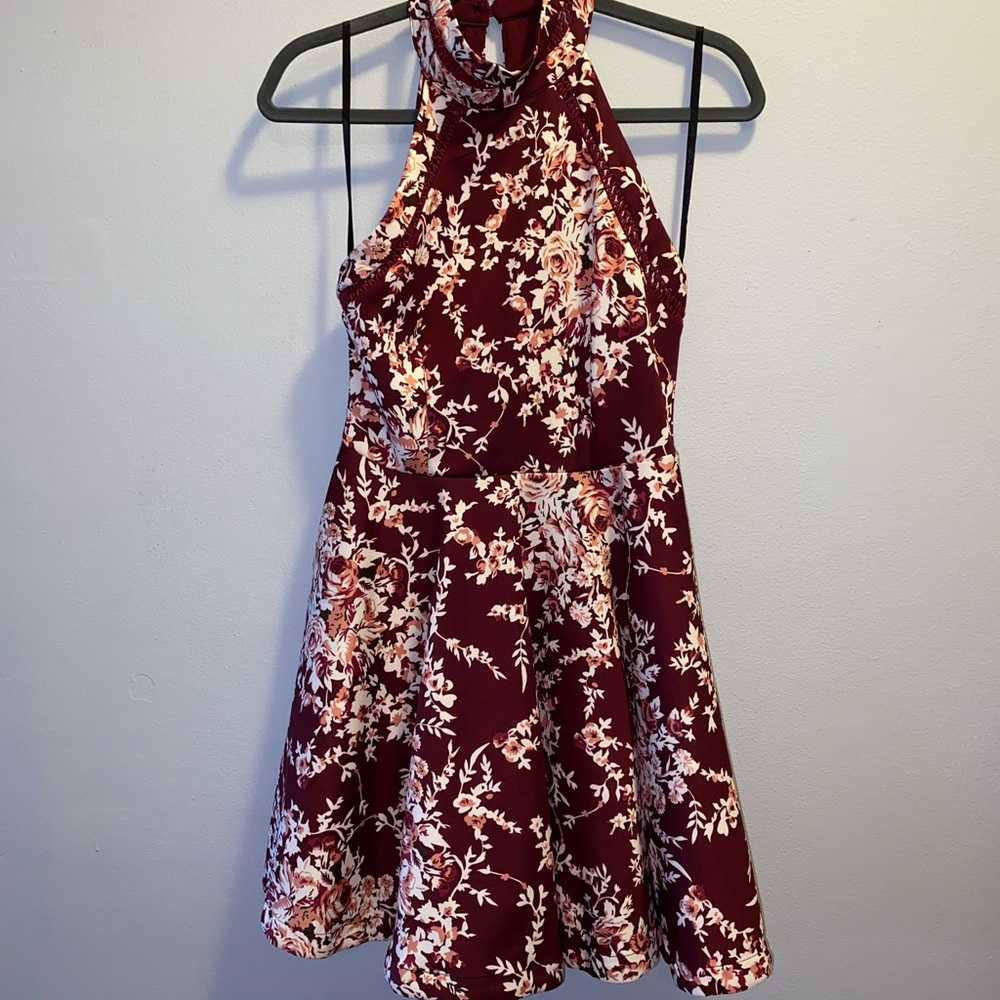 B Darlin Burgundy Floral Mini Dress